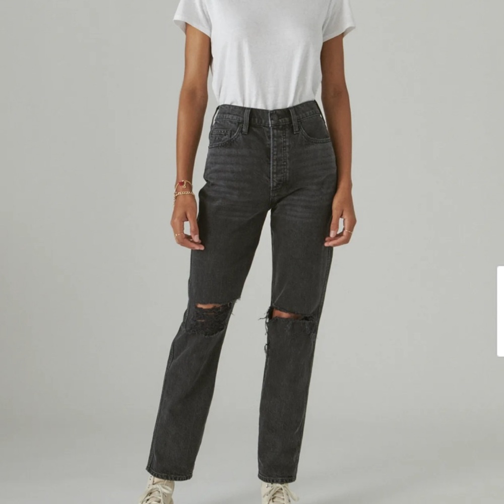 Lucky Brand Washed Black Straight Leg Distressed Jeans